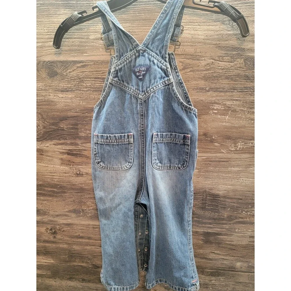 Vintage 90s Old Navy Girls Medium Wash Denim Jean Carpenter Overalls sz 18-24 Mo